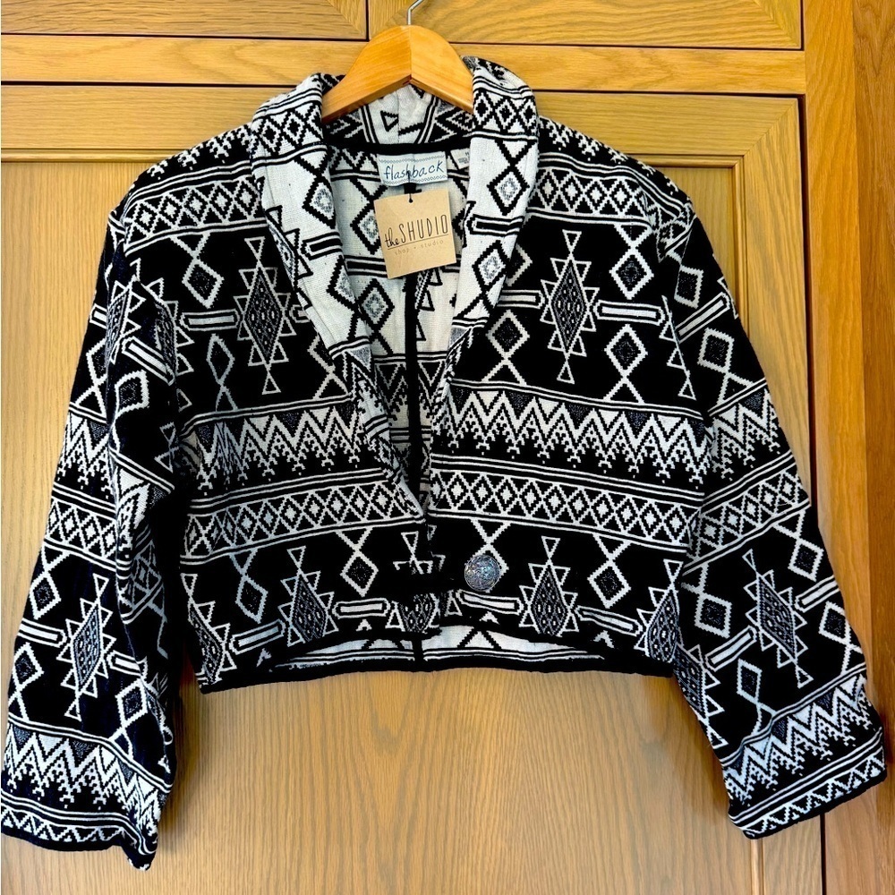NWT Vintage Flashback Deadstock Woven Tapestry Southwestern Boho Cropped Jacket